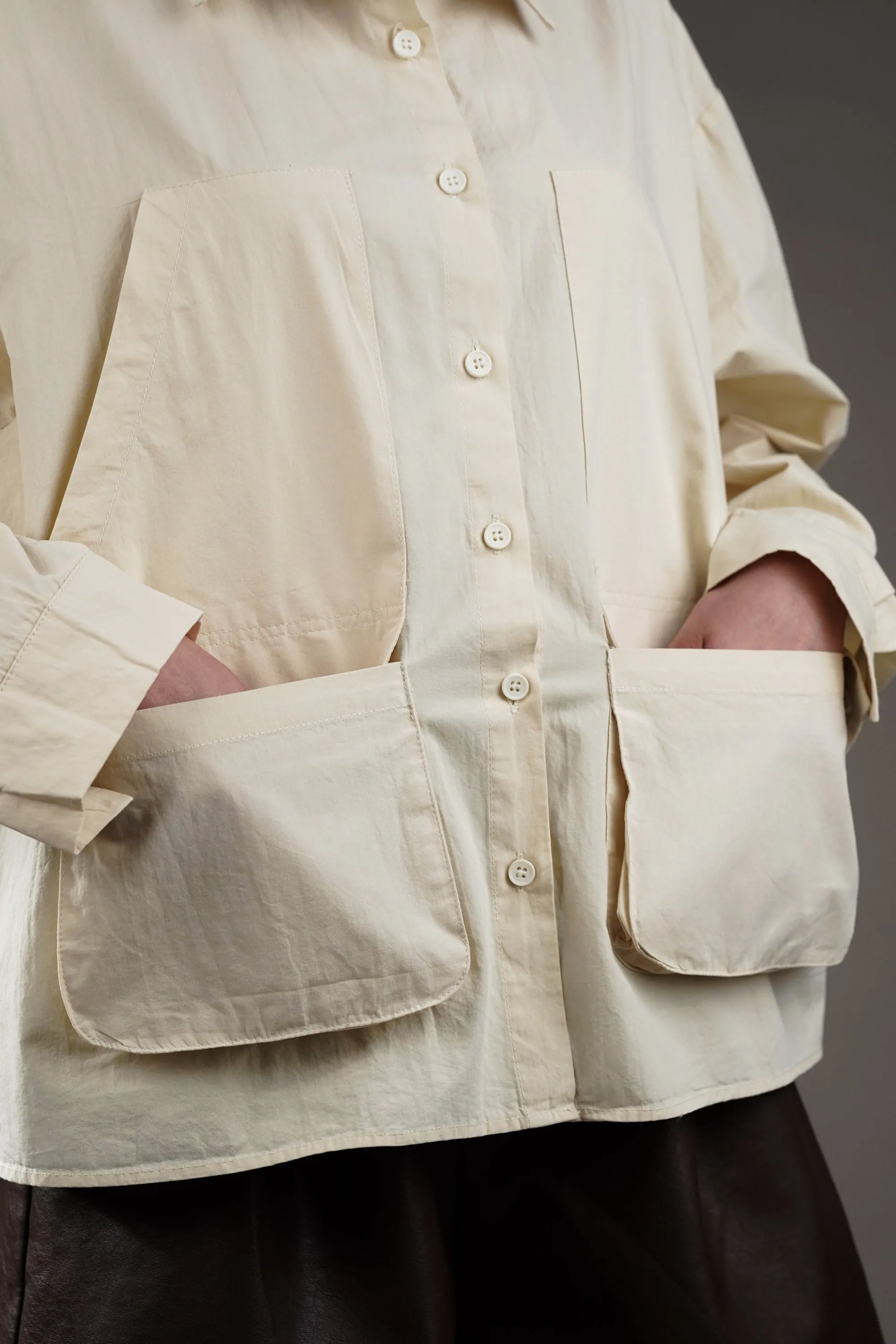 Cream Cotton Shirt With Patch Pockets
