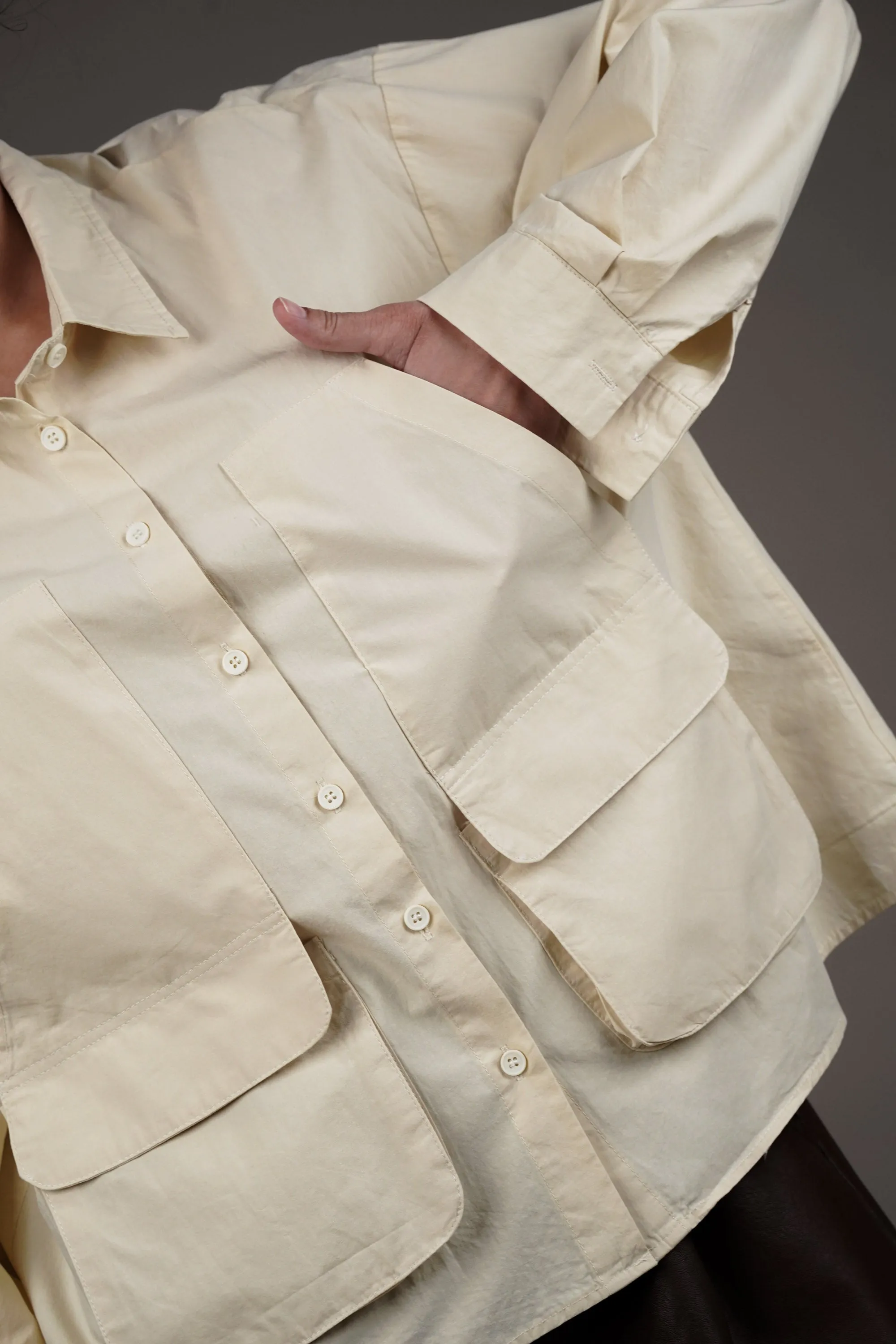 Cream Cotton Shirt With Patch Pockets