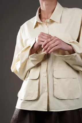 Cream Cotton Shirt With Patch Pockets