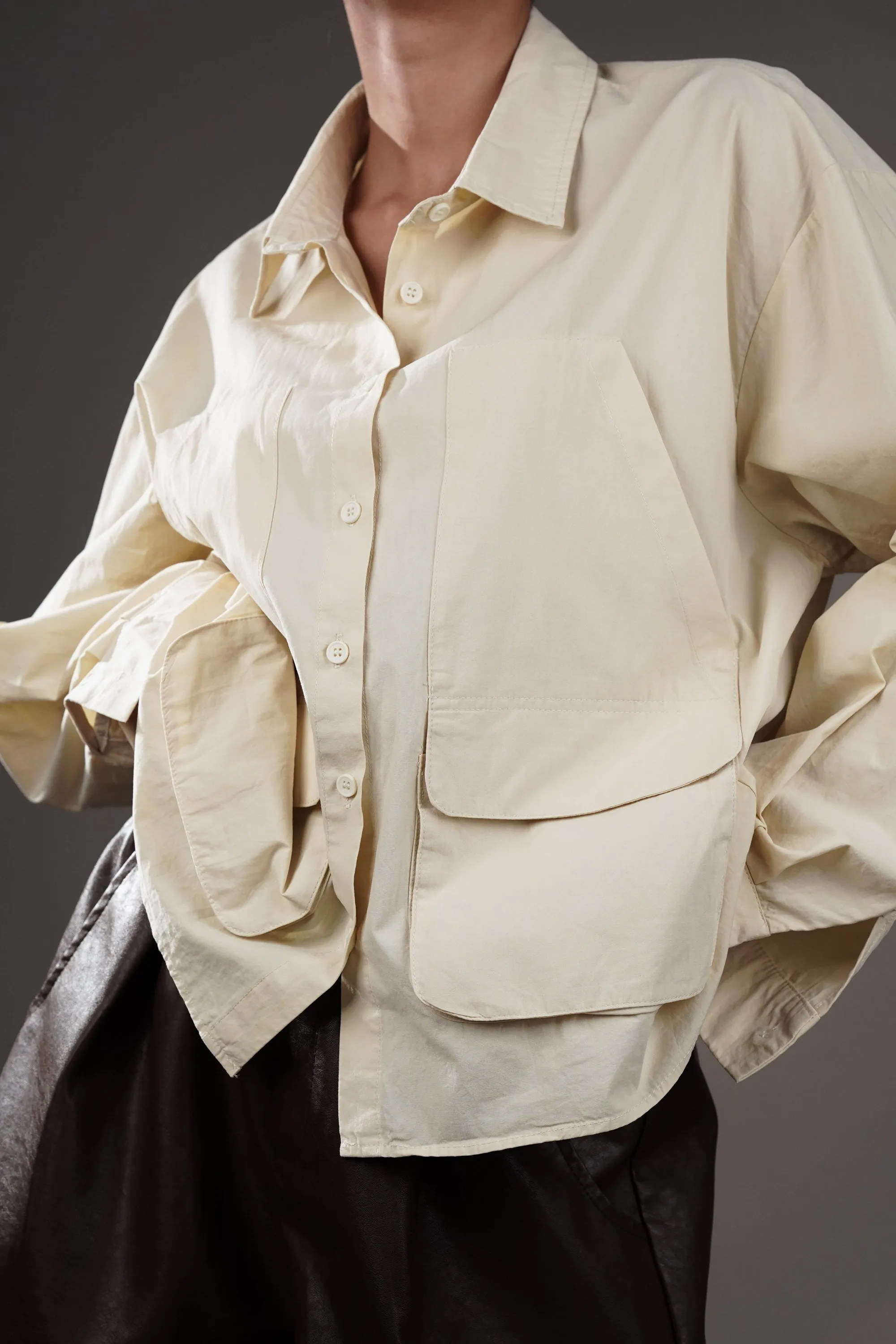 Cream Cotton Shirt With Patch Pockets