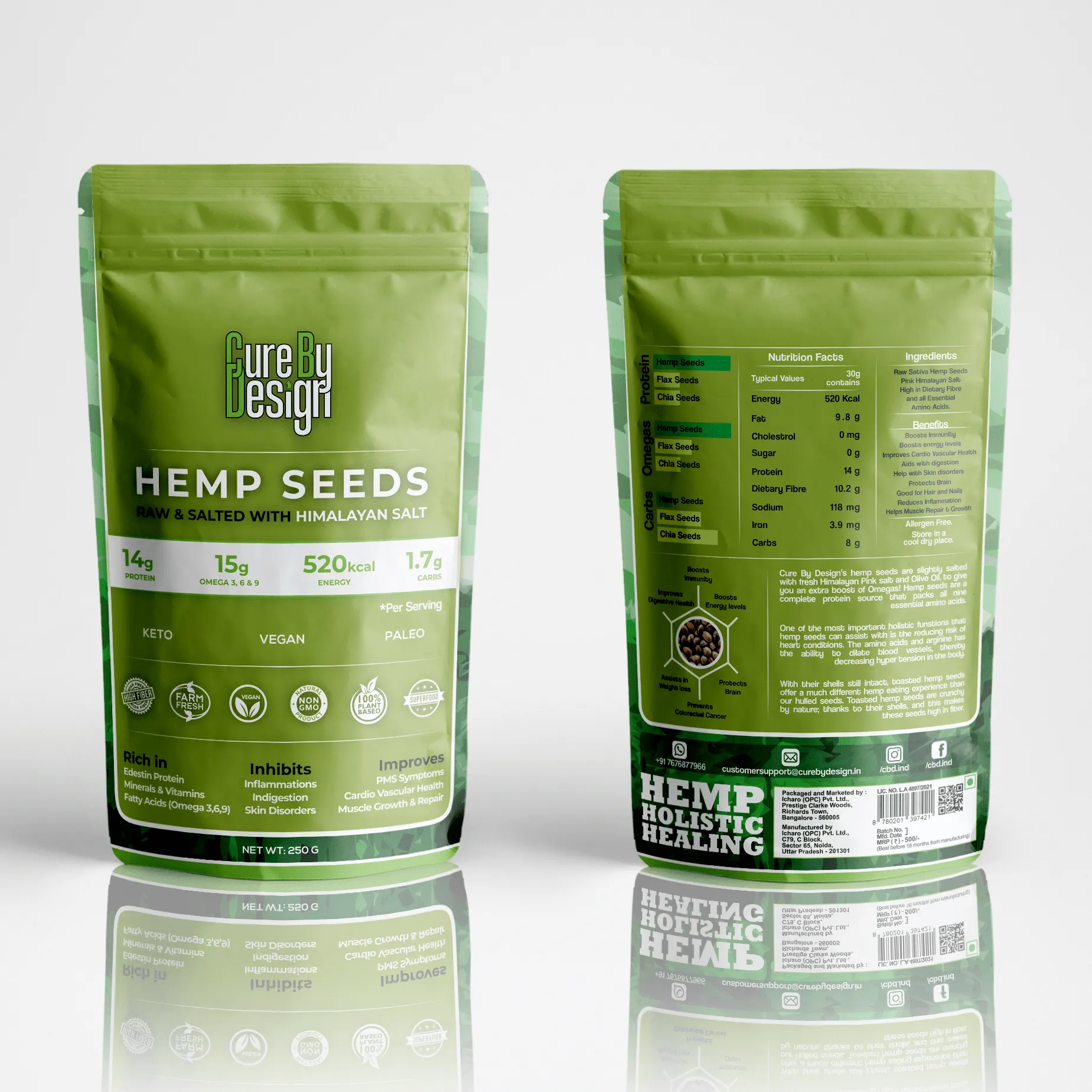 Cure By Design Hemp Seed Toasted with Pink Salt 250gm