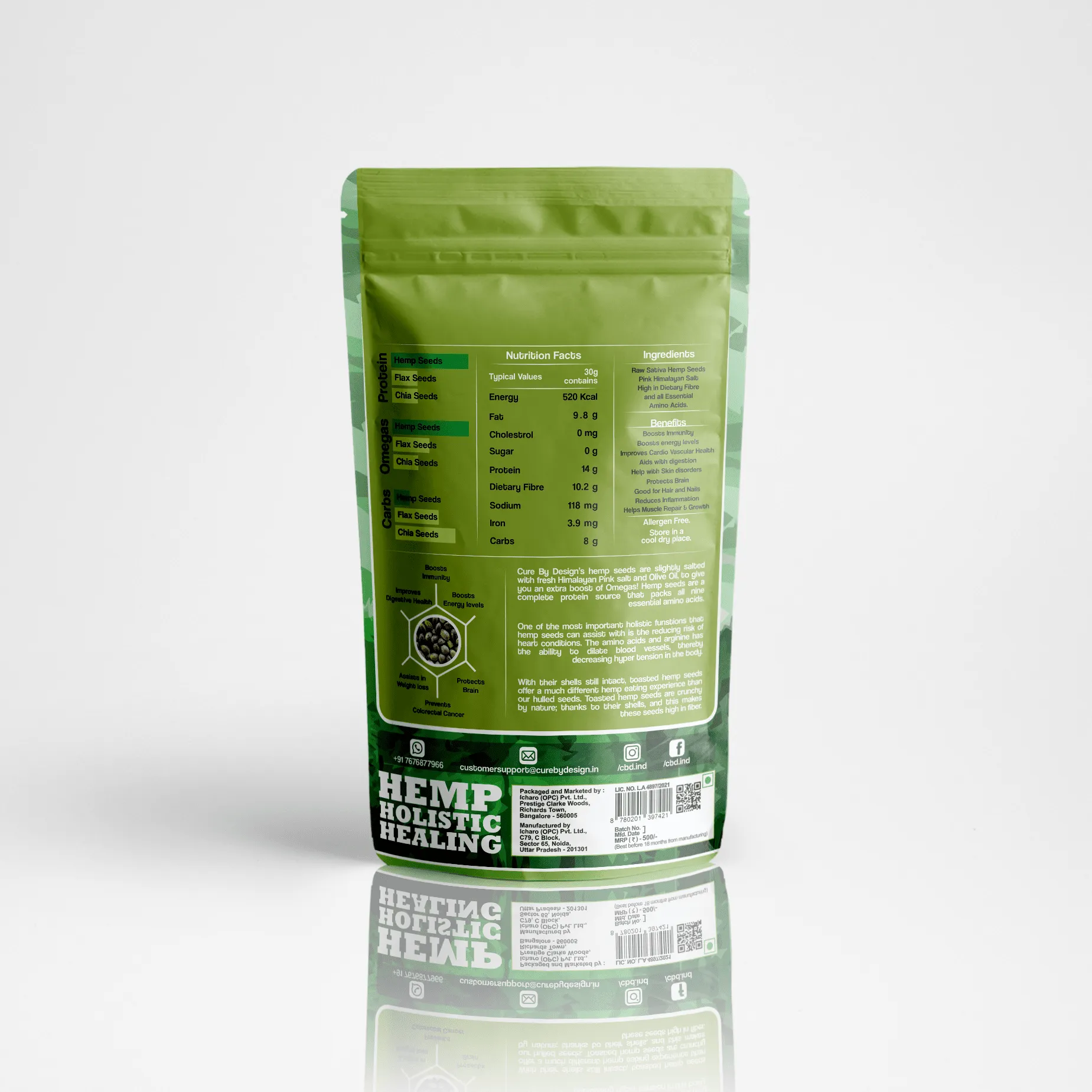 Cure By Design Hemp Seed Toasted with Pink Salt 250gm