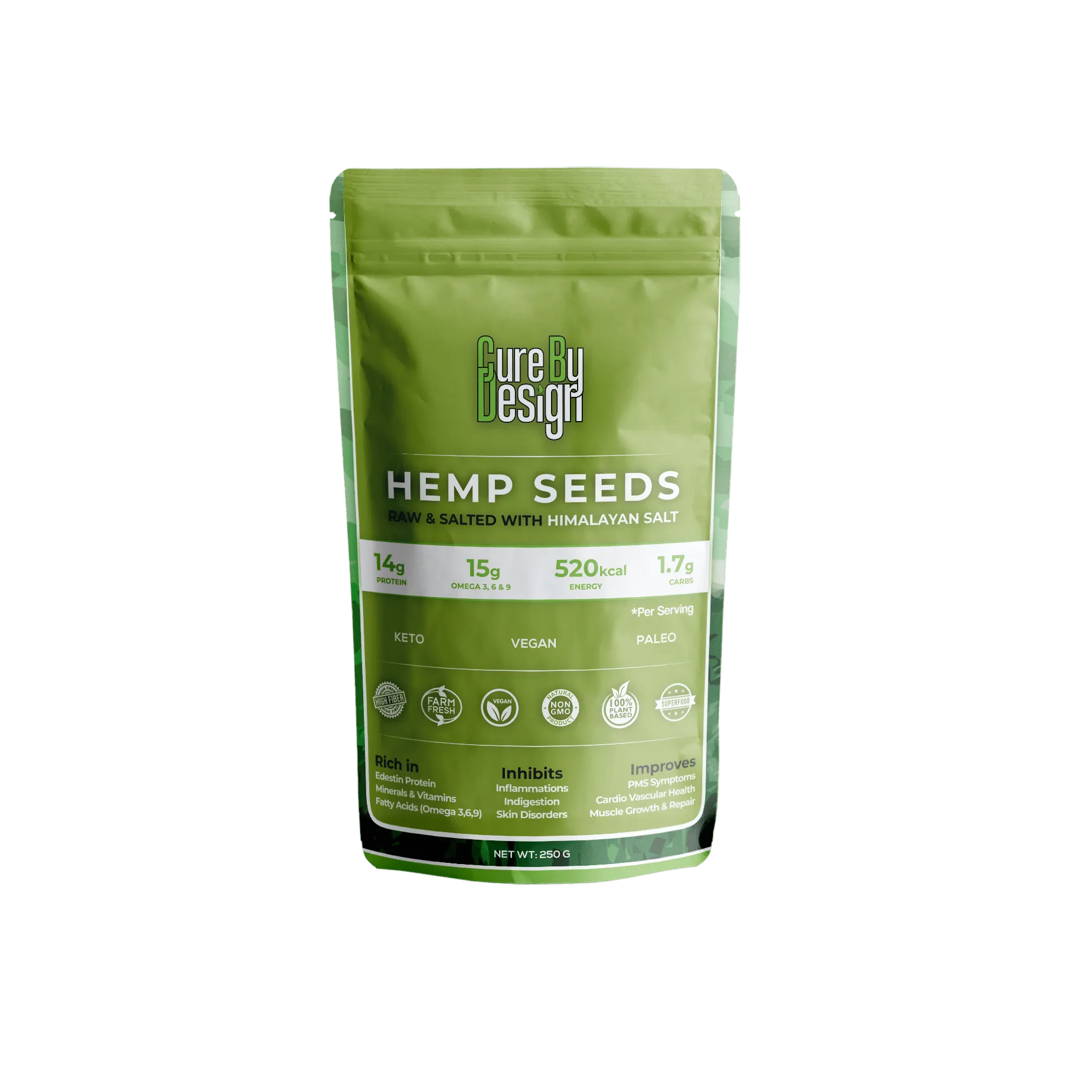 Cure By Design Hemp Seed Toasted with Pink Salt 250gm