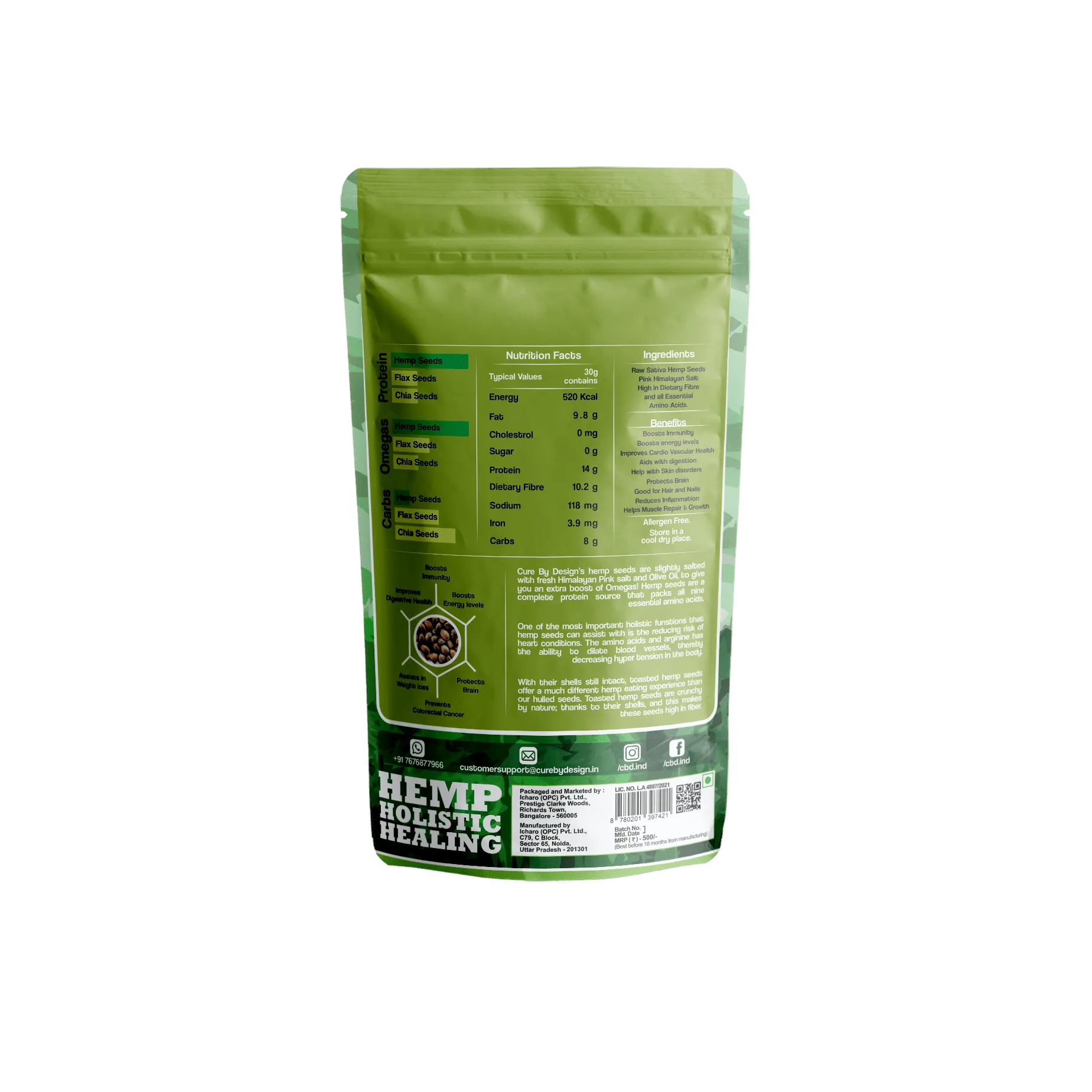 Cure By Design Hemp Seed Toasted with Pink Salt 250gm