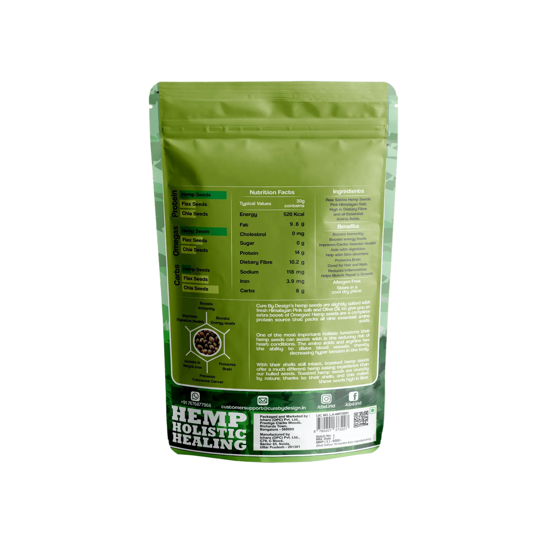 Cure By Design Hemp Seed Toasted with Pink Salt 500gm