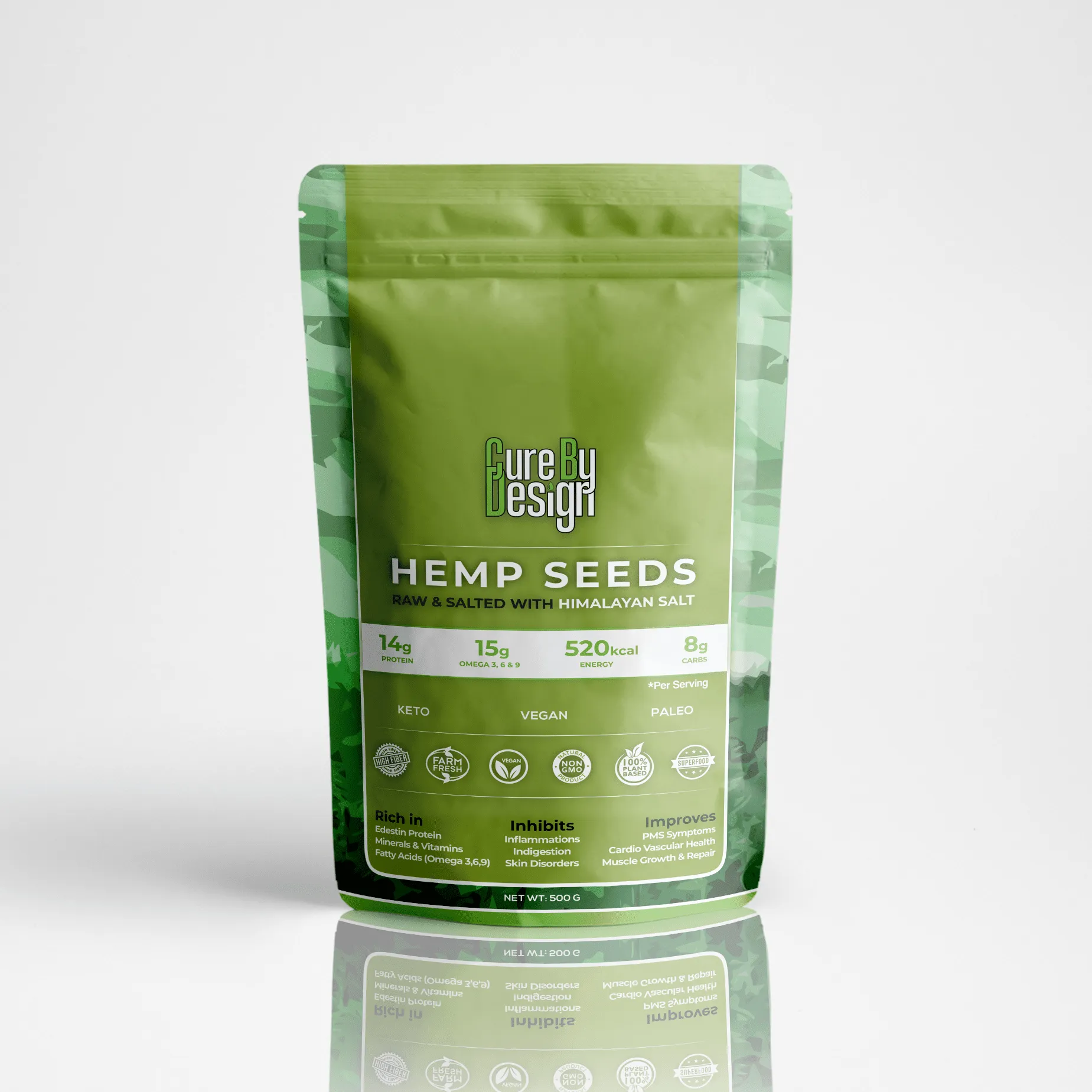 Cure By Design Hemp Seed Toasted with Pink Salt 500gm