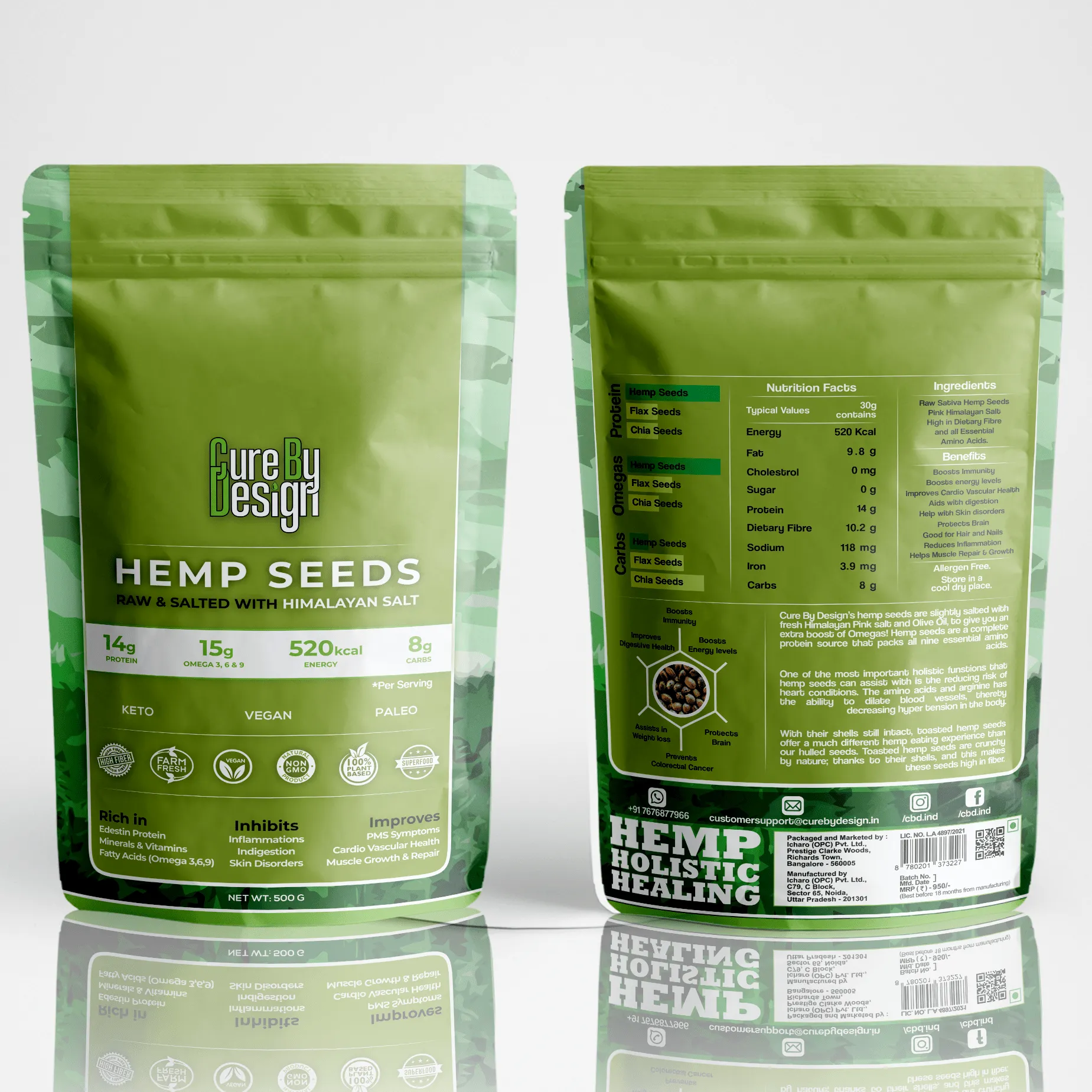 Cure By Design Hemp Seed Toasted with Pink Salt 500gm