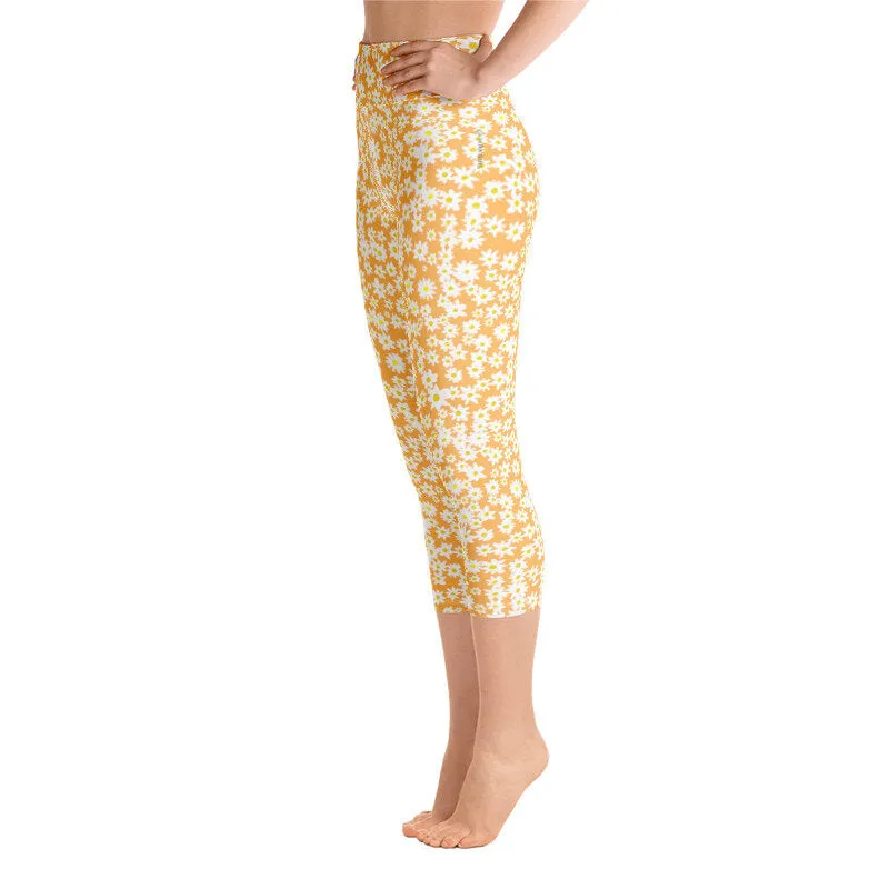 Daisy Orange High Waist Yoga Capri Leggings