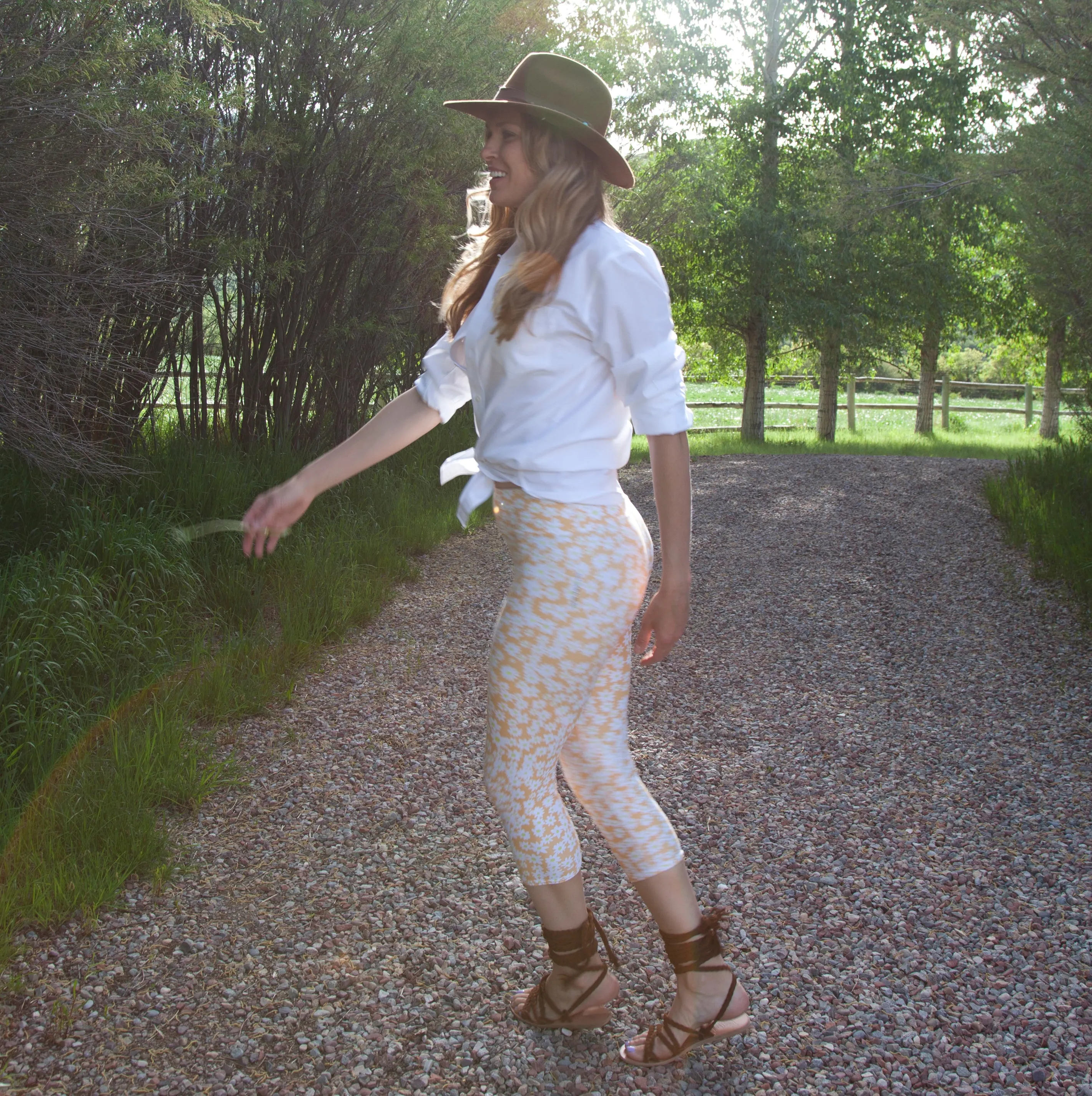 Daisy Orange High Waist Yoga Capri Leggings