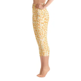 Daisy Orange High Waist Yoga Capri Leggings