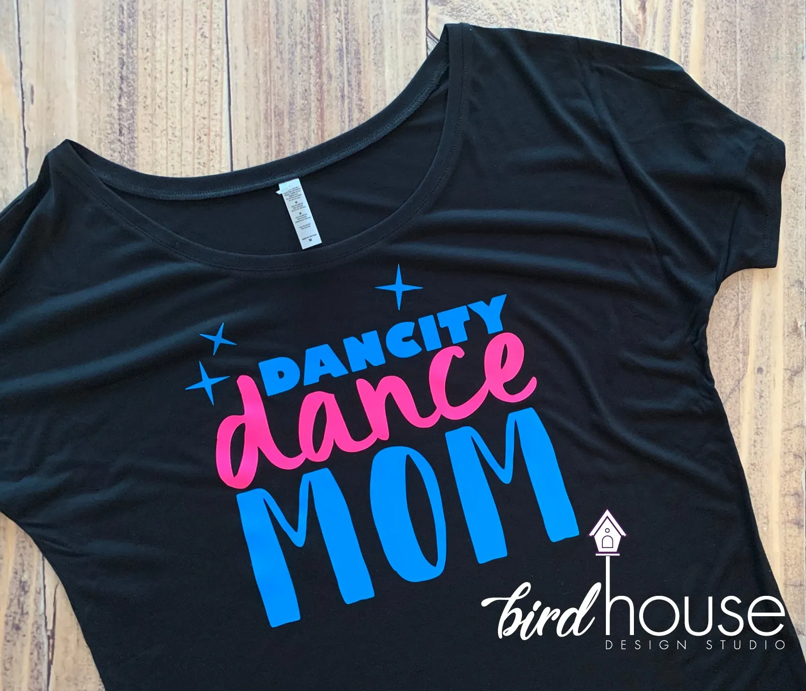 Dance Mom, Cute Off Shoulder Dancity Studio Shirt Matte or Glitter