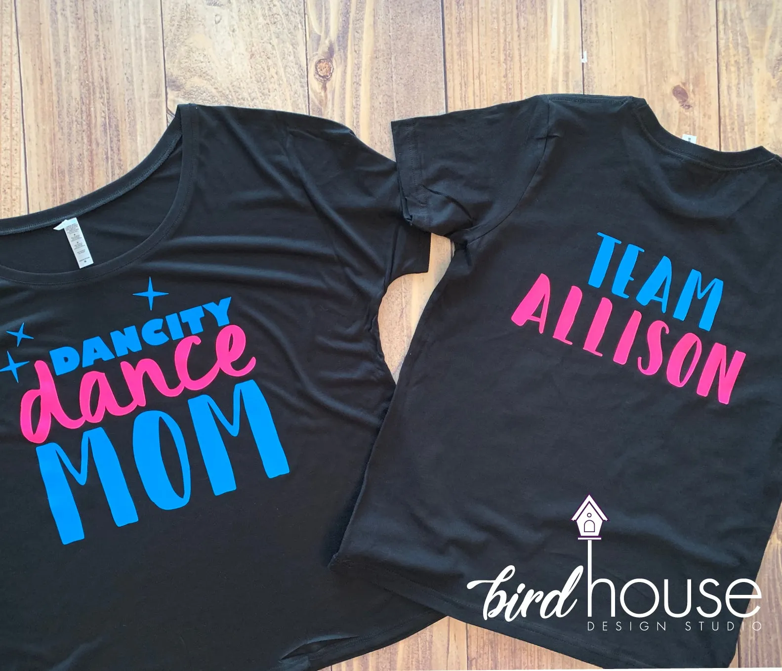 Dance Mom, Cute Off Shoulder Dancity Studio Shirt Matte or Glitter