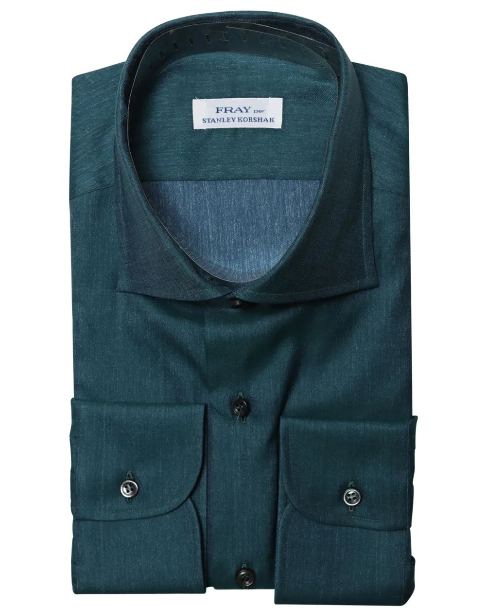 Dark Green Heathered Cotton Dress Shirt