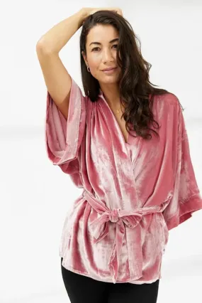 Deep Pink Velvet Kimono Jacket for Her, Elegant Kimono for Women