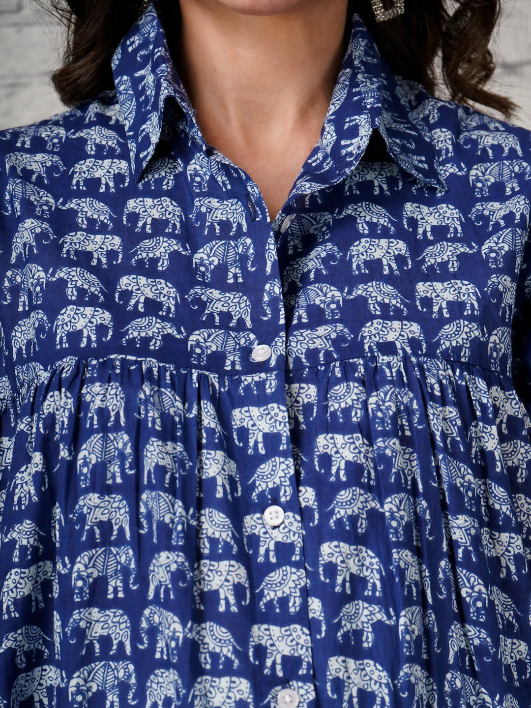 DIYA - BLUE ANIMAL PRINT KNEE LENGTH SHIRT MATERNITY DRESS