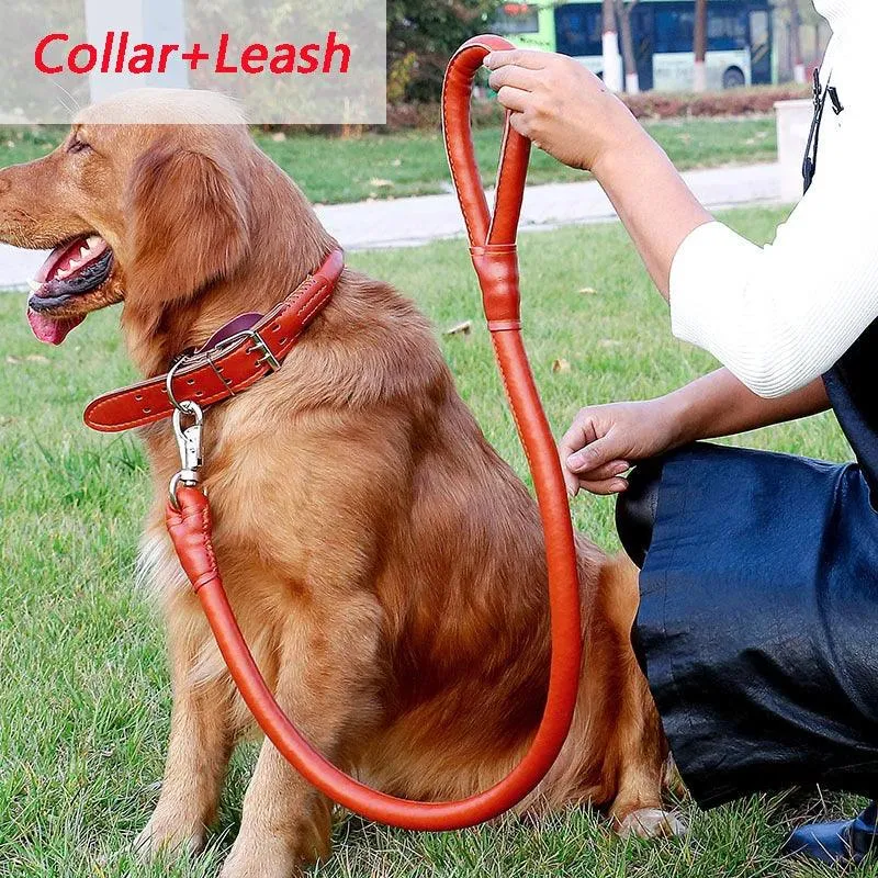 Dog Collar Leash Set Harness Pet Collar Leather Large Dog Puppy Accessories Pets Supplies German Shepherd Golden Retriever