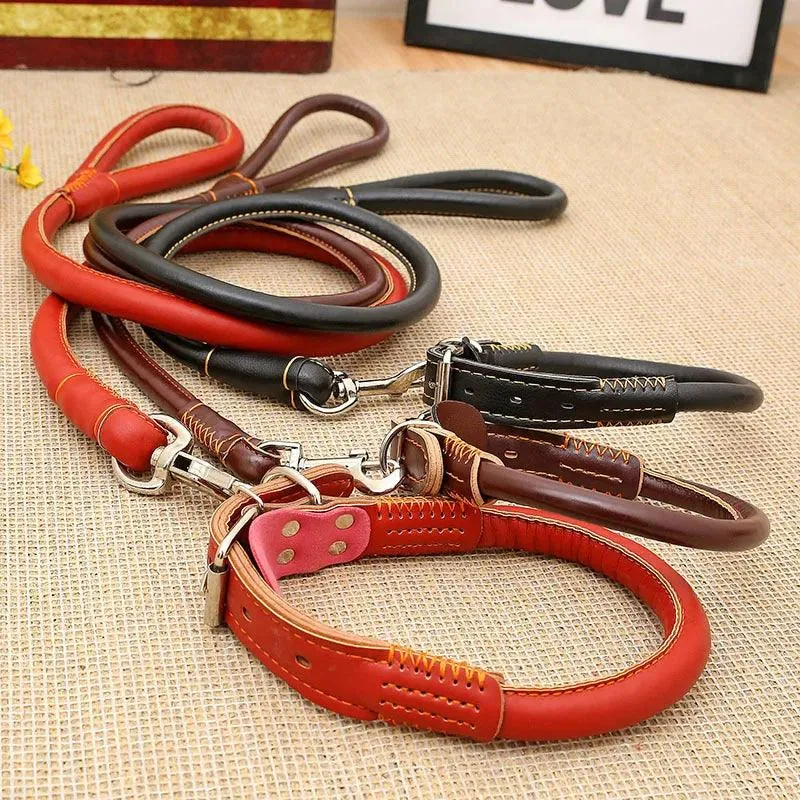 Dog Collar Leash Set Harness Pet Collar Leather Large Dog Puppy Accessories Pets Supplies German Shepherd Golden Retriever