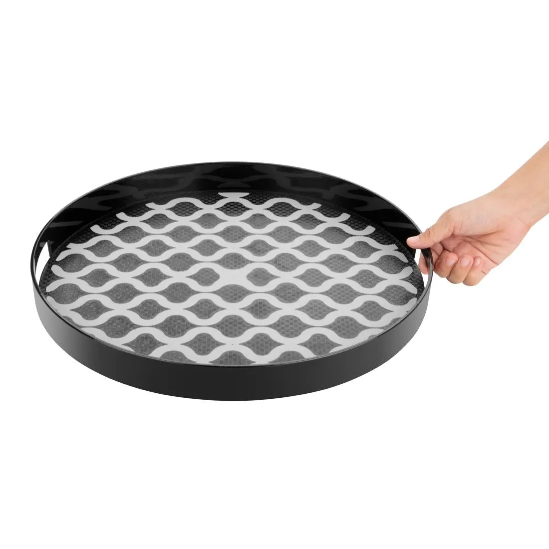 DP666 Olympia Kristallon PC Round Non Slip Tray With Handles 405mm