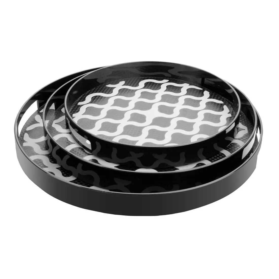 DP666 Olympia Kristallon PC Round Non Slip Tray With Handles 405mm