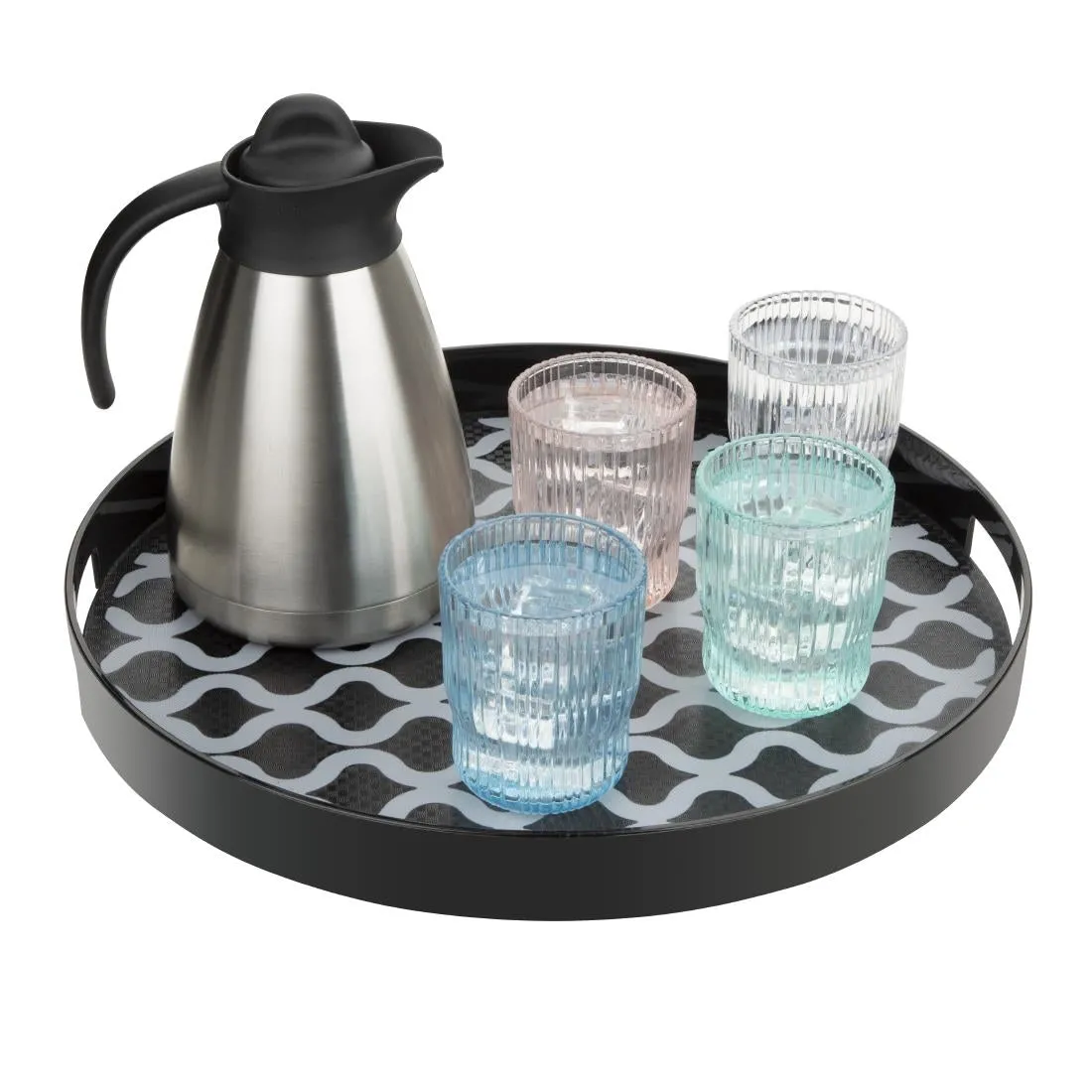 DP666 Olympia Kristallon PC Round Non Slip Tray With Handles 405mm