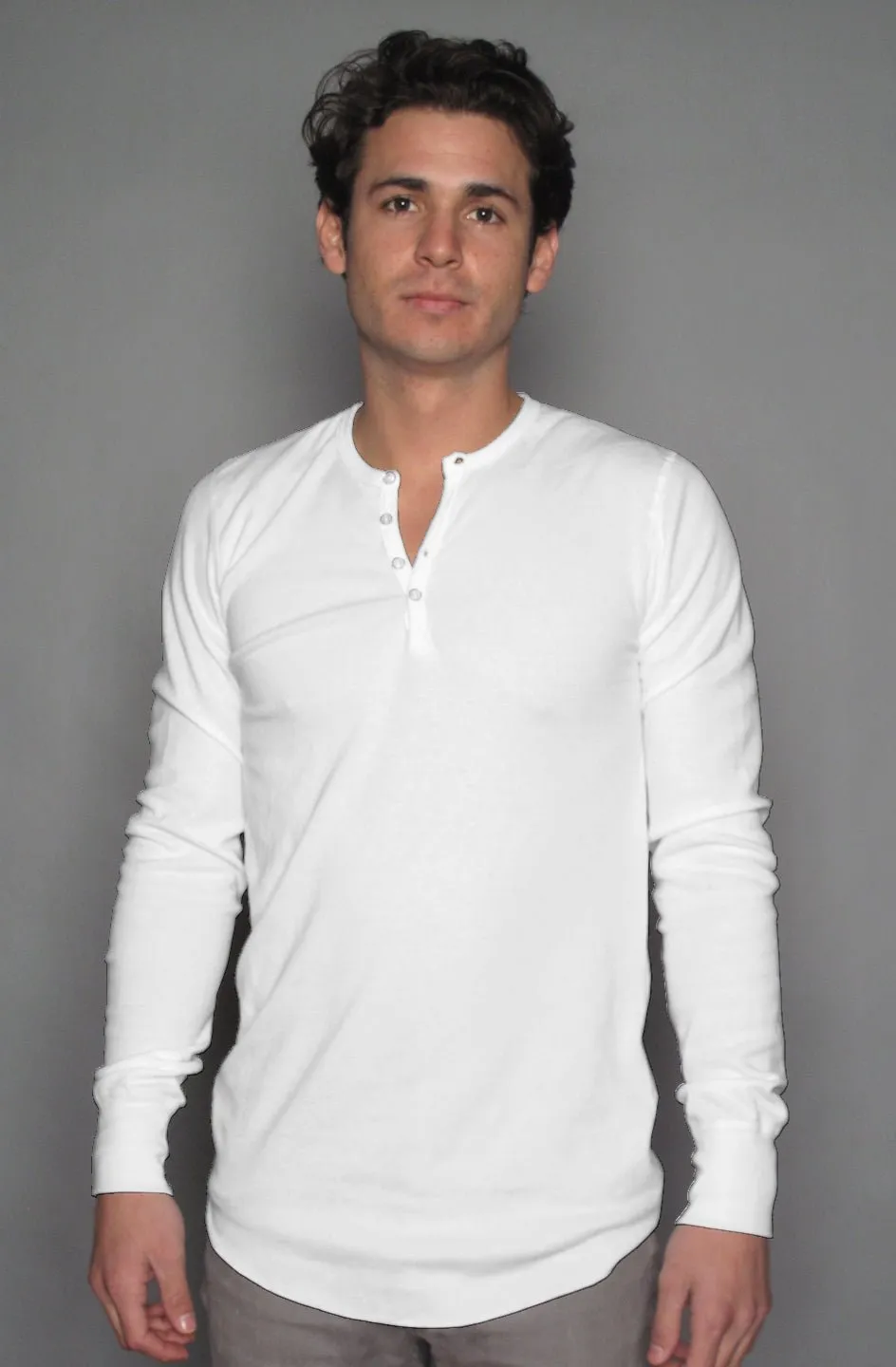 Dragon Foxx™ Men's White Long Sleeve Henley
