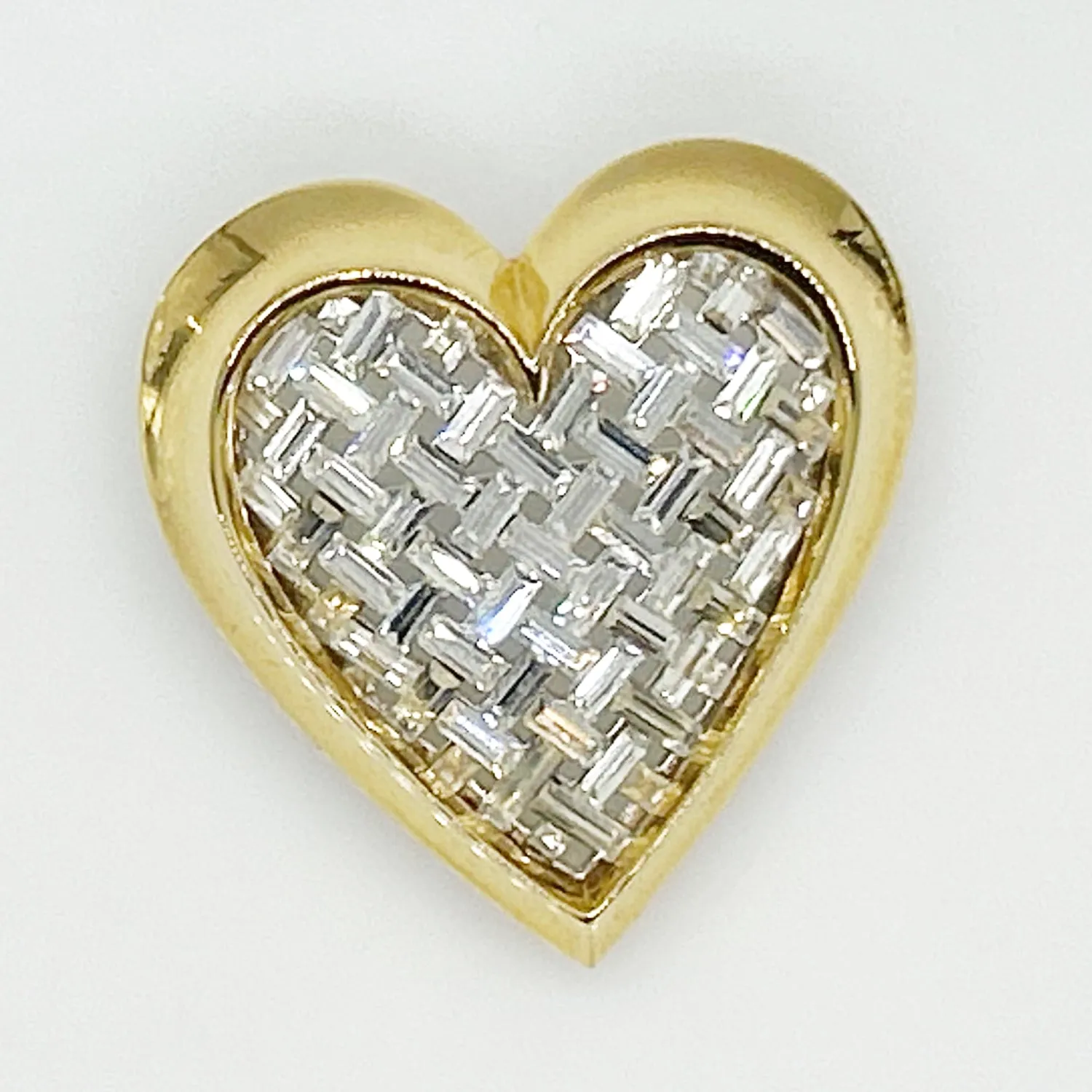 Dramatic Nolan Miller Sparkling Baguette Woven Look Heart Brooch