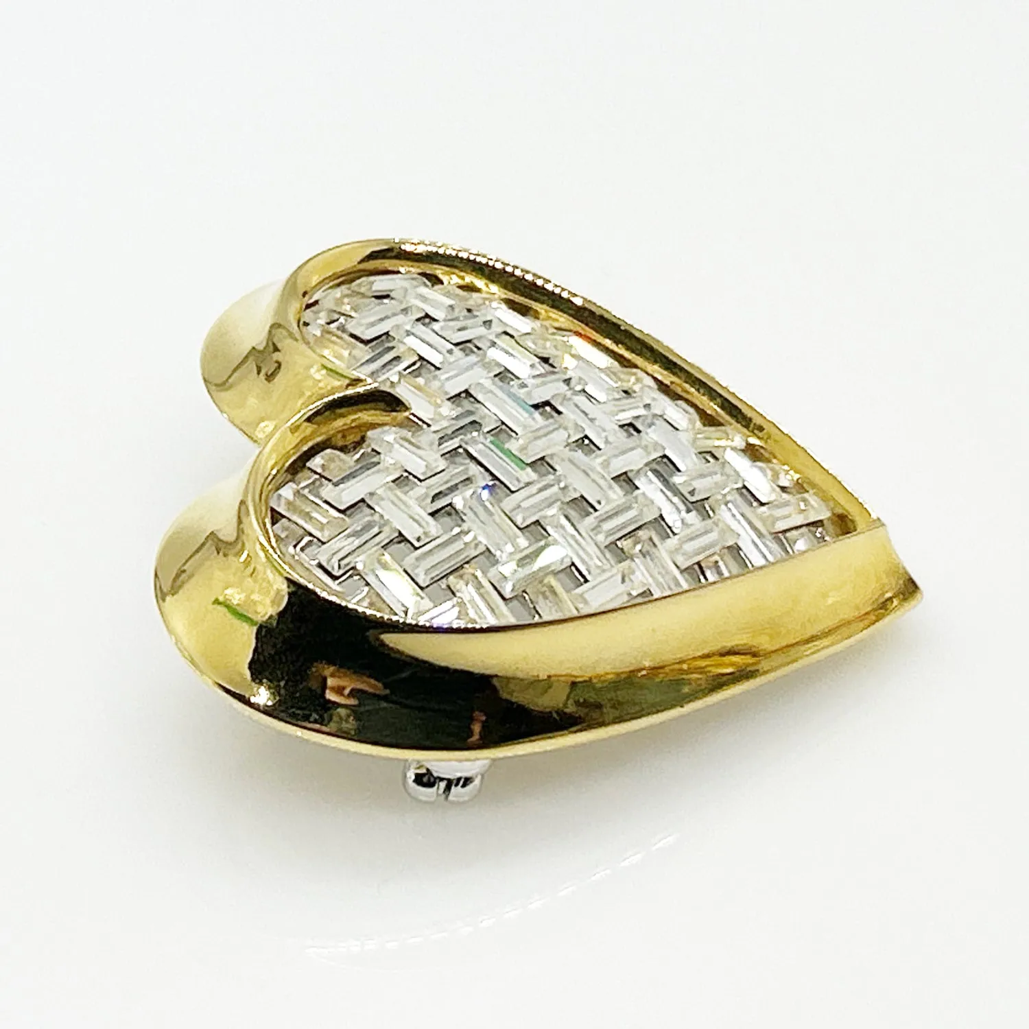 Dramatic Nolan Miller Sparkling Baguette Woven Look Heart Brooch