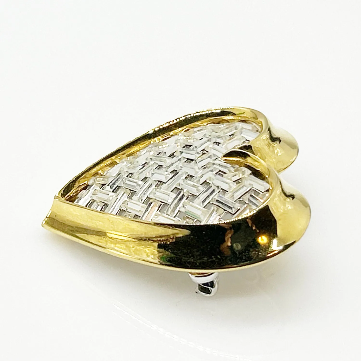 Dramatic Nolan Miller Sparkling Baguette Woven Look Heart Brooch