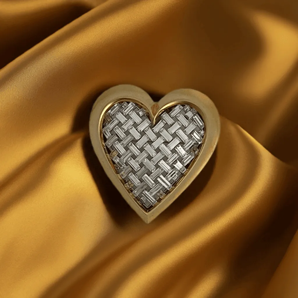 Dramatic Nolan Miller Sparkling Baguette Woven Look Heart Brooch