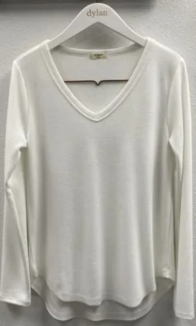 Dylan Rib Knit L/S Deep V-Neck White