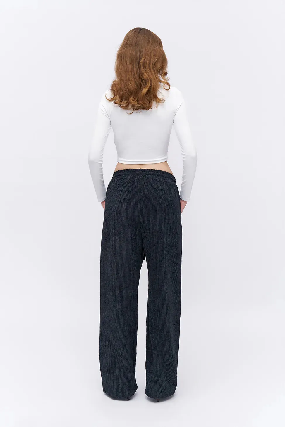 Elastic Waist Velvet Trousers Anthracite
