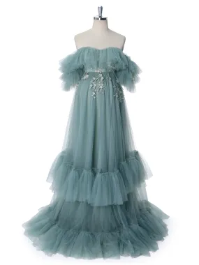 Elegant Off The Shoulder Tulle with Emboridery Photography Dresses Baby Shower Dress Maternity YW240002