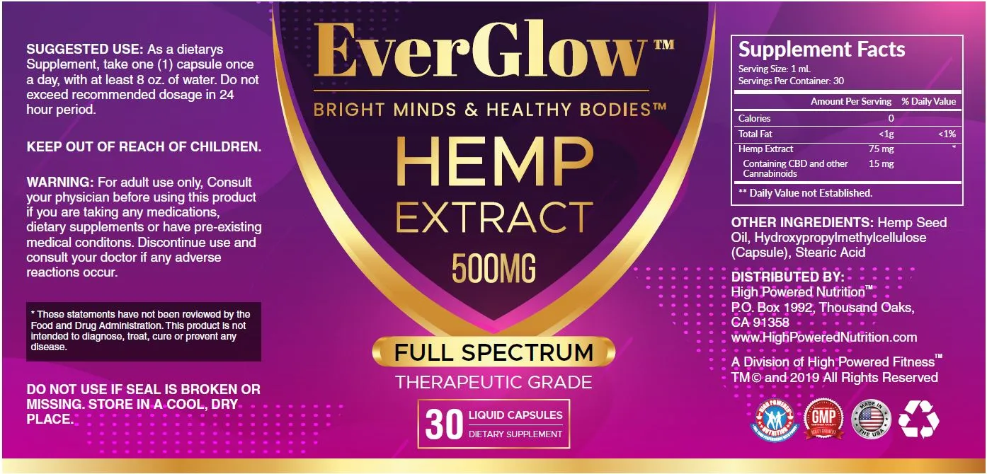 EverGlow ™ CBD Full Spectrum 500mg Capsules Bright Minds & Healthy Bodies™