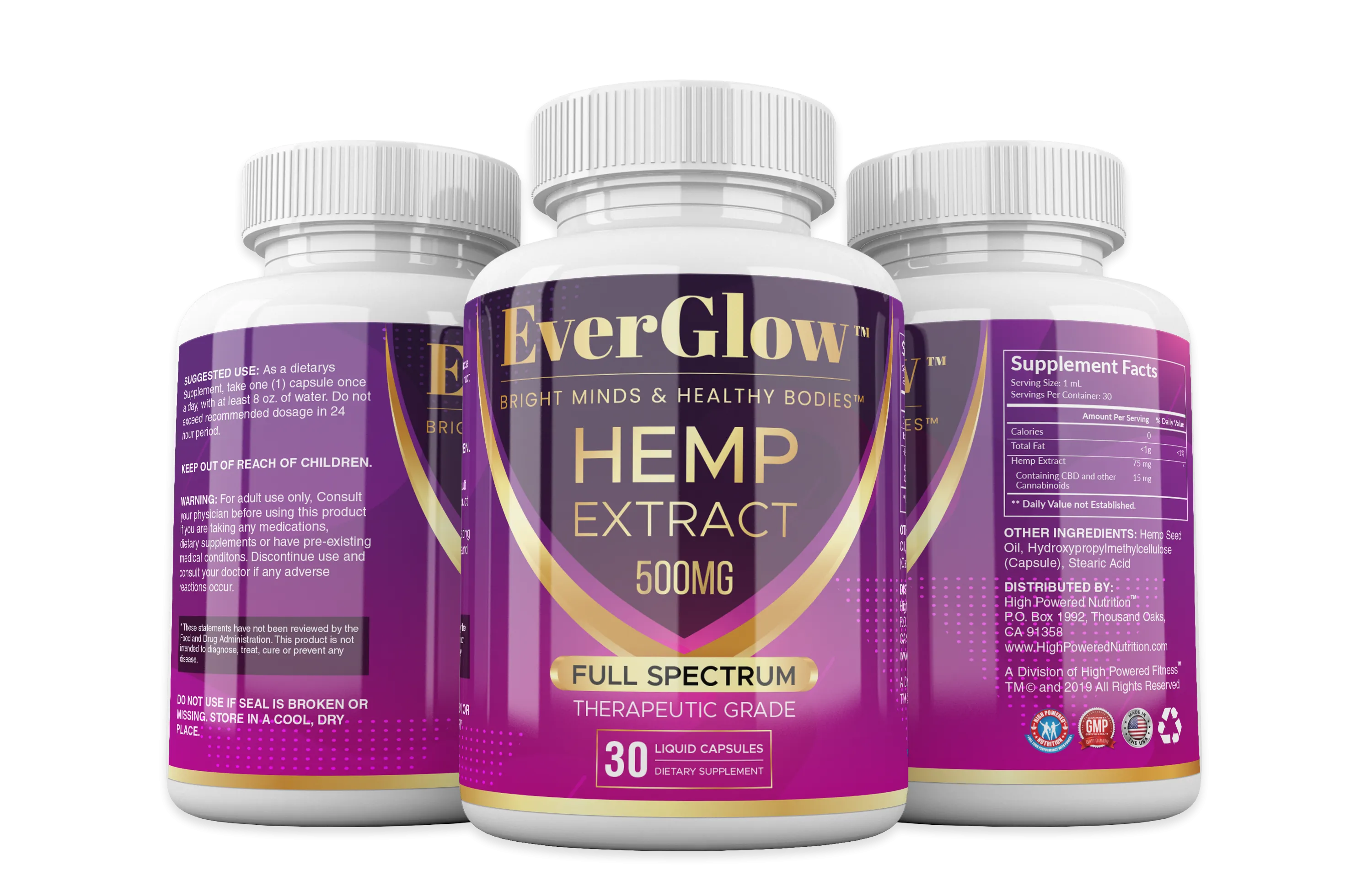EverGlow ™ CBD Full Spectrum 500mg Capsules Bright Minds & Healthy Bodies™