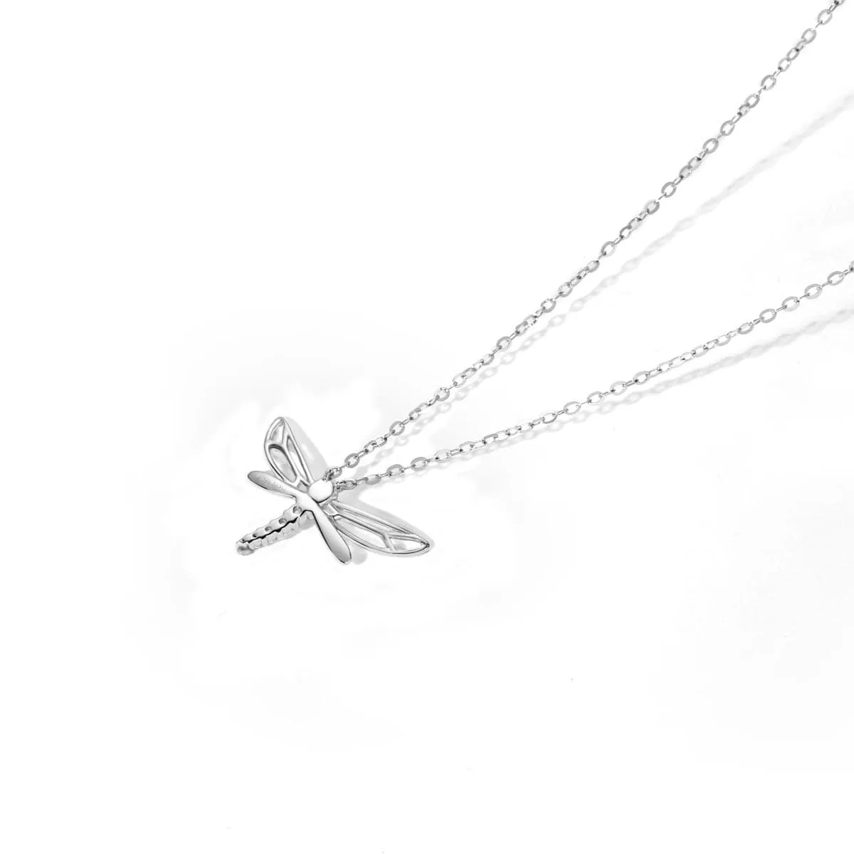 FANCIME CZ Dragonfly 14k Solid White Gold Necklace