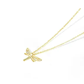 FANCIME CZ Dragonfly 14k Solid Yellow Gold Necklace