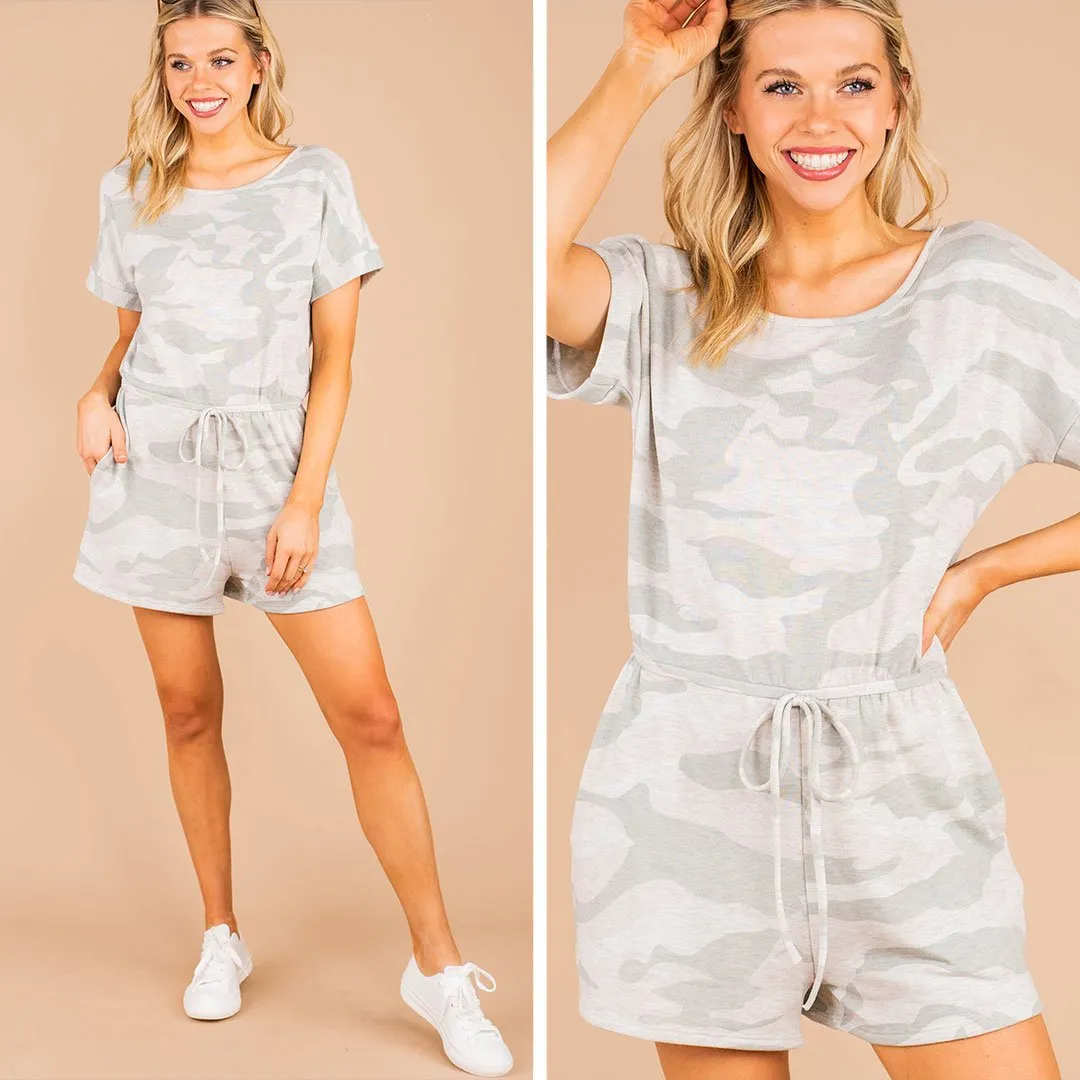 Feeling At Ease Oatmeal White Camo Romper