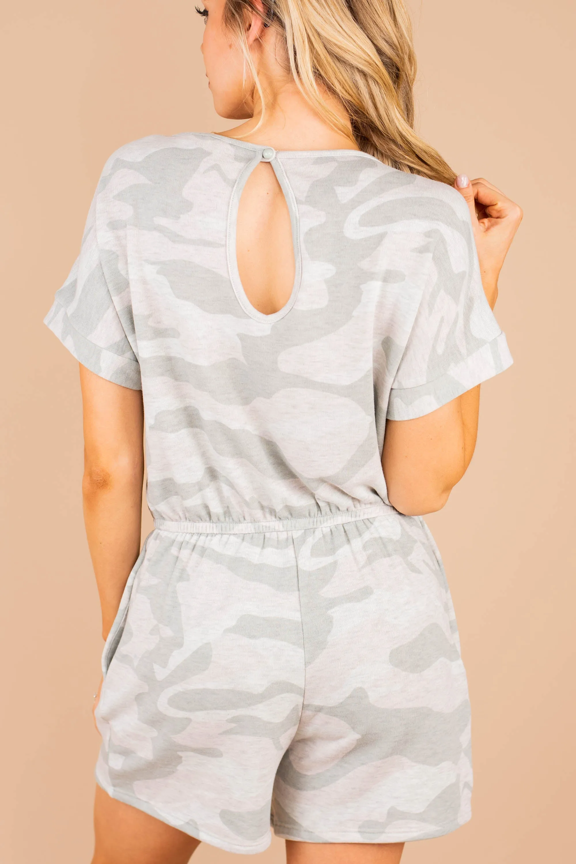 Feeling At Ease Oatmeal White Camo Romper