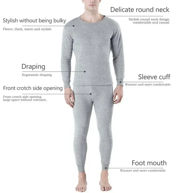 Fleece Men Plus Winter Thickened Pajamas Set Long Johns Thermal Velvet Shirt Bottom Thick Underwear Keep Short Eye Catching