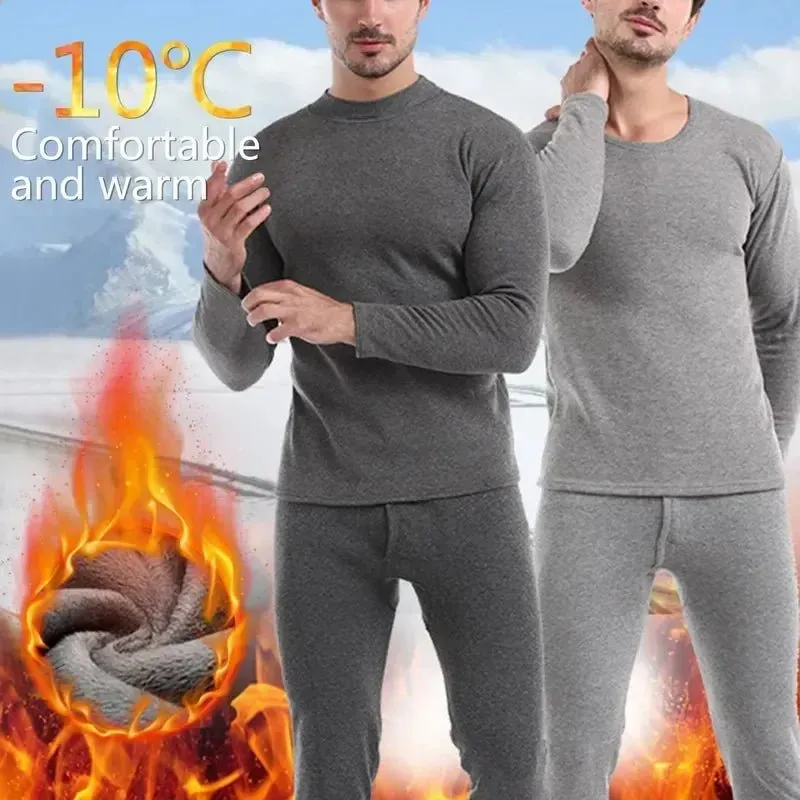 Fleece Men Plus Winter Thickened Pajamas Set Long Johns Thermal Velvet Shirt Bottom Thick Underwear Keep Short Eye Catching