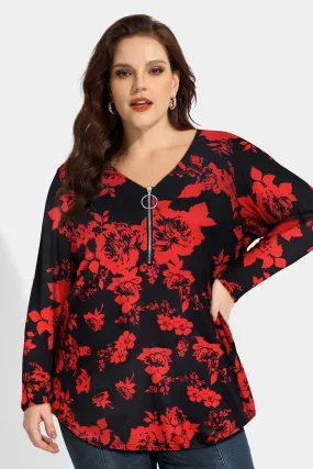 Floral Print Zipper Up Long Sleeve Shirt