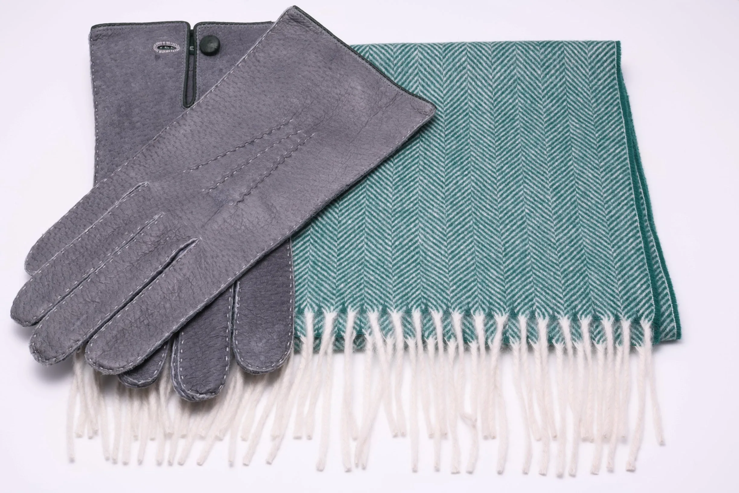 Forest Green Herringbone Cashmere Scarf