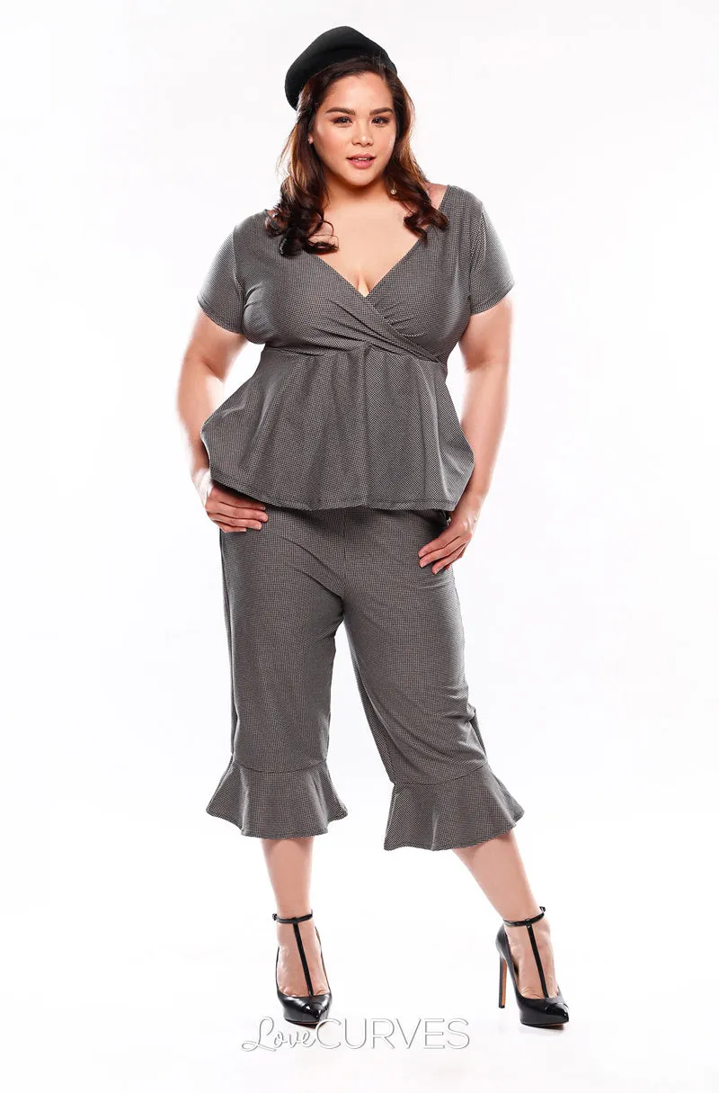 Frill Hem Cropped Pants with Side Pockets - Vintage Houndstooth - OLI