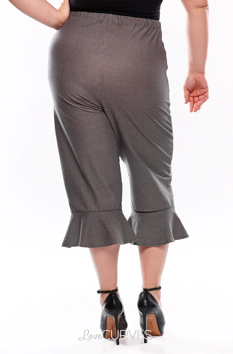 Frill Hem Cropped Pants with Side Pockets - Vintage Houndstooth - OLI