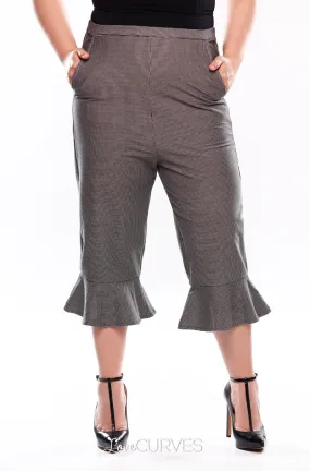 Frill Hem Cropped Pants with Side Pockets - Vintage Houndstooth - OLI