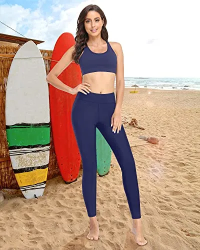 Full Length Sun Protection Swim Tights Upf 50  Rash Guard Swimsuit Pants-Navy Blue