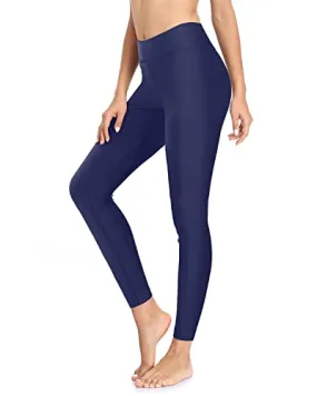 Full Length Sun Protection Swim Tights Upf 50  Rash Guard Swimsuit Pants-Navy Blue