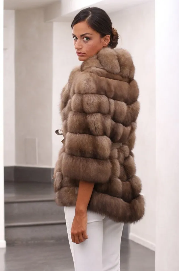 Genuine Fox Fur Jacket With Turn-down Collar Luxury Coat