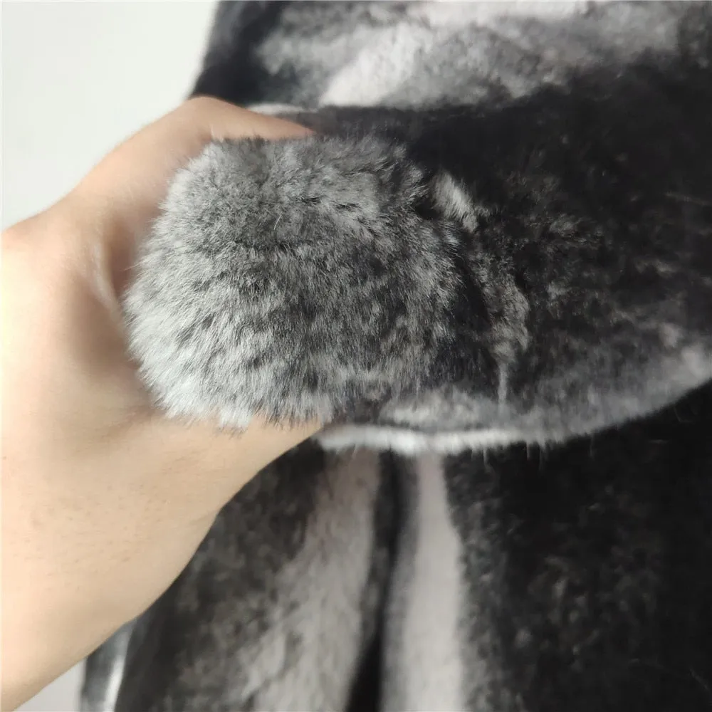 Genuine Rex Rabbit Fur Short Chinchilla Rabbit Half Sleeves Coat