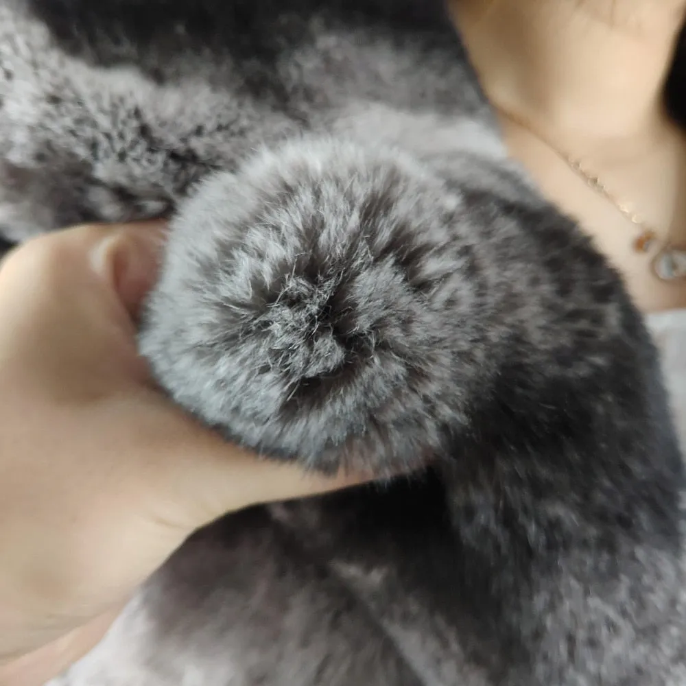 Genuine Rex Rabbit Fur Short Chinchilla Rabbit Half Sleeves Coat